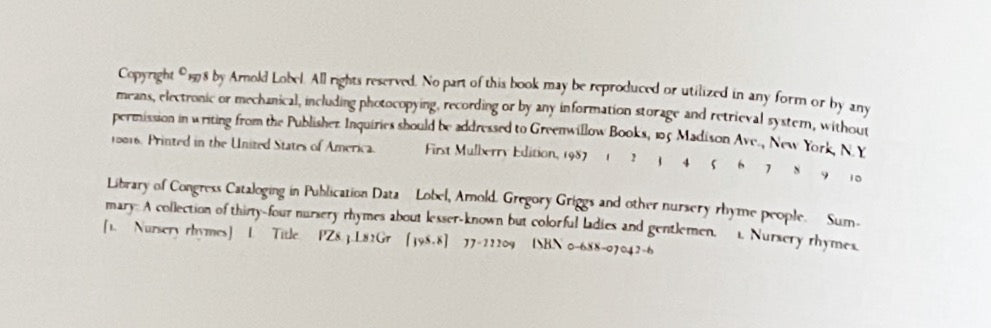 Gregory Griggs  & Other Nursery Rhyme People – Arnold Lobel, 1978